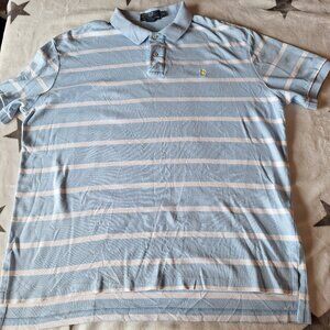 Polo Ralph Lauren Men's XL Sky Blue White Striped Collared Cotton Polo‎